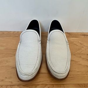 A. Testoni White Leather Perforated Mesh Slip On Loafer 10 1/2 Made in Italy